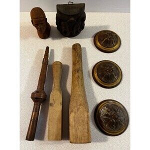 Vintage Carved Head, Pestals, Various Wooden Pieces